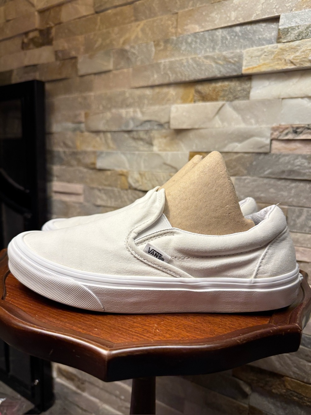 Mens Sz 6 W 7.5 Vans Classic Slip-On Sneakers in White Canvas Shoes *See Pics”
